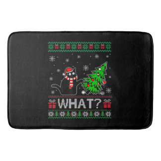 Cat What Funny Black Cat Pushing Christmas Tree Bath Mat