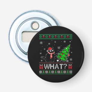 Cat What Funny Black Cat Pushing Christmas Tree Bottle Opener