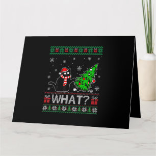 Cat What Funny Black Cat Pushing Christmas Tree Card
