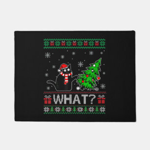 Cat What Funny Black Cat Pushing Christmas Tree Doormat