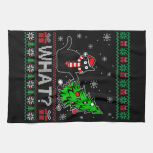 Cat What Funny Black Cat Pushing Christmas Tree Kitchen Towel