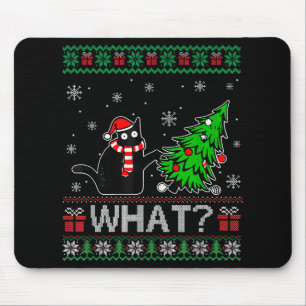 Cat What Funny Black Cat Pushing Christmas Tree Mouse Pad