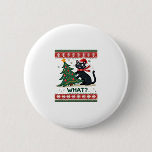 Cat What Funny Black Cat Pushing Christmas Tree Ug 2 Inch Round Button