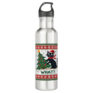 Cat What Funny Black Cat Pushing Christmas Tree Ug 710 Ml Water Bottle