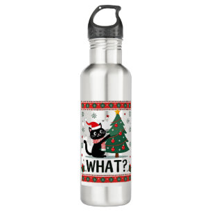 Cat What Funny Black Cat Pushing Christmas Tree Ug 710 Ml Water Bottle