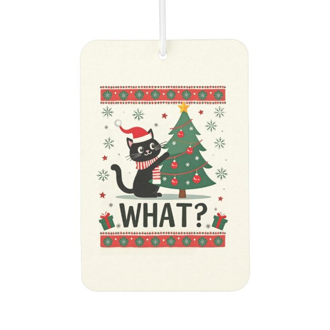 Cat What Funny Black Cat Pushing Christmas Tree Ug Air Freshener (Front)