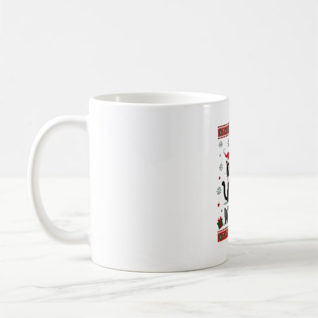 Cat What Funny Black Cat Pushing Christmas Tree Ug Coffee Mug (Left)