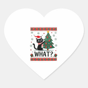 Cat What Funny Black Cat Pushing Christmas Tree Ug Heart Sticker
