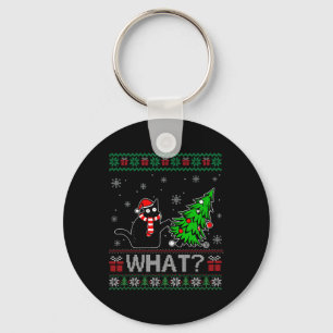 Cat What Funny Black Cat Pushing Christmas Tree Ug Keychain