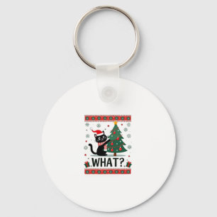 Cat What Funny Black Cat Pushing Christmas Tree Ug Keychain
