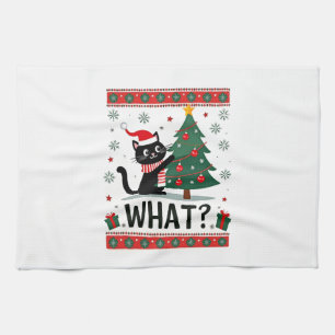 Cat What Funny Black Cat Pushing Christmas Tree Ug Kitchen Towel