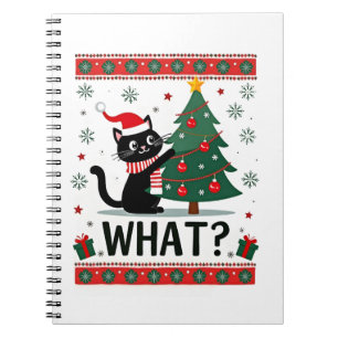 Cat What Funny Black Cat Pushing Christmas Tree Ug Notebook