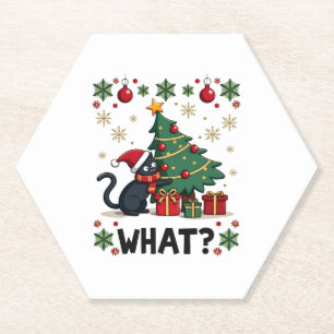 Cat What Funny Black Cat Pushing Christmas Tree Ug Paper Coaster