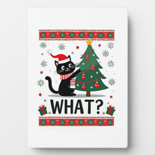 Cat What Funny Black Cat Pushing Christmas Tree Ug Plaque