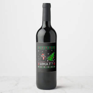 Cat What Funny Black Cat Pushing Christmas Tree Wine Label