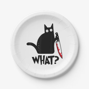 Cat What Funny Black Cat Shirt Murderous Cat With Paper Plate