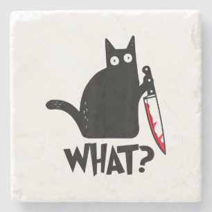 Cat What Funny Black Cat Shirt Murderous Cat With Stone Coaster
