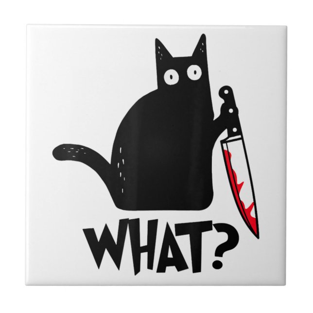 Cat What Funny Black Cat Shirt Murderous Cat With  Tile (Front)