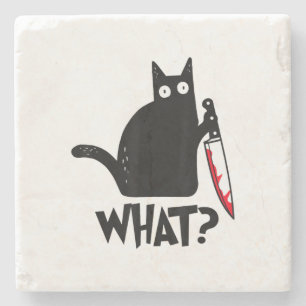 Cat What_ Funny Black Cat Stone Coaster