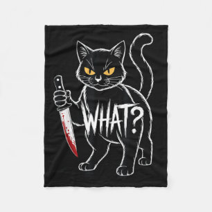 Cat What_ Funny Black Cat With Knife Halloween Fleece Blanket