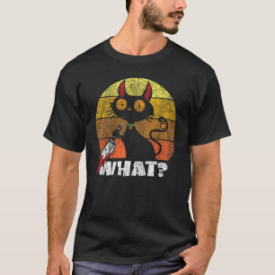 Cat What Funny Black Cat With Knife Humourous Hall T-Shirt
