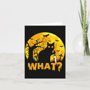 Cat What_ Halloween Black Cat With Knife - Funny Card