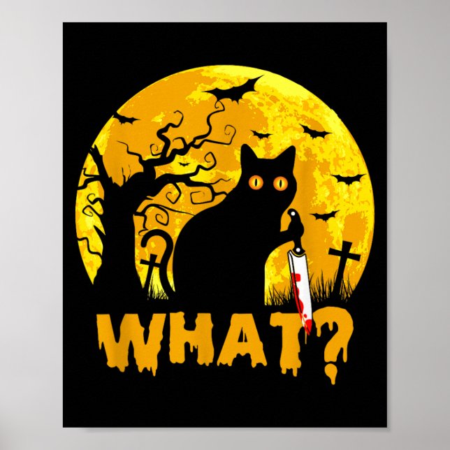 Cat What_ Halloween Black Cat With Knife - Funny Poster (Front)