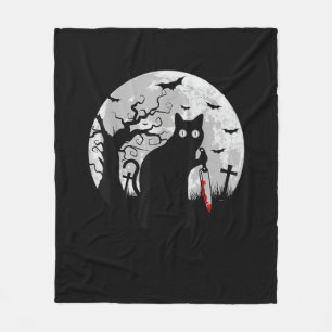 Cat What_ Halloween Black Cat with Knife - Funny W Fleece Blanket