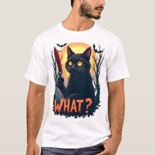 Cat What Murderous Black Cat With Knife Costume Ha T-Shirt