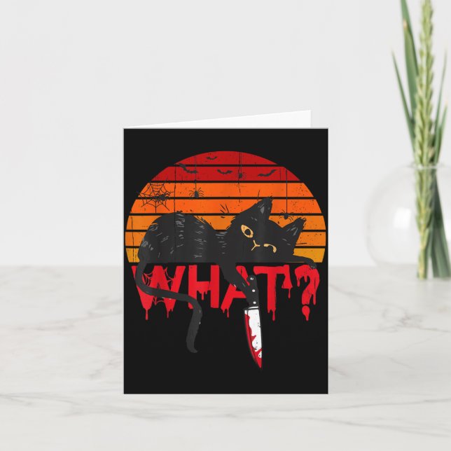 Cat What_ Murderous Black Cat With Knife Halloween Card (Front)