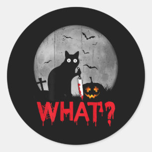 Cat What_ Murderous Black Cat With Knife Halloween Classic Round Sticker