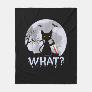 Cat What_ Murderous Black Cat With Knife Halloween Fleece Blanket