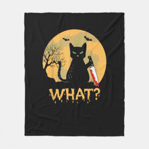 CAT WHAT_ Murderous Black Cat with Knife Halloween Fleece Blanket