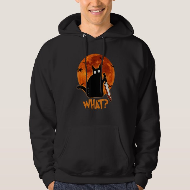 Cat What Murderous Black Cat With Knife Halloween  Hoodie (Front)