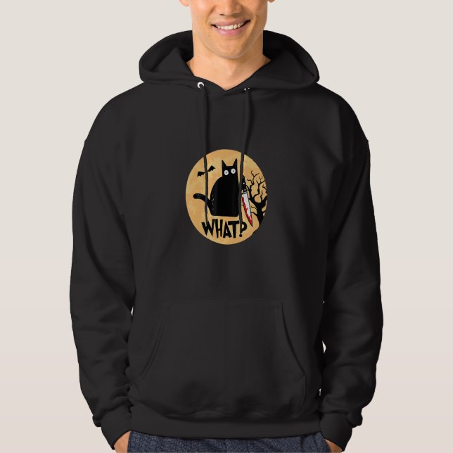 Cat What Murderous Black Cat With Knife Halloween  Hoodie (Front)
