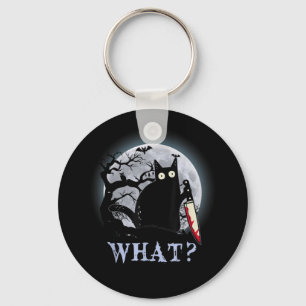 Cat What Murderous Black Cat With Knife Halloween Keychain