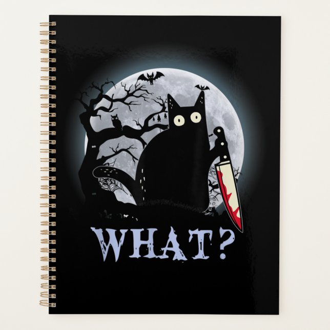 Cat What Murderous Black Cat With Knife Halloween Planner (Front)