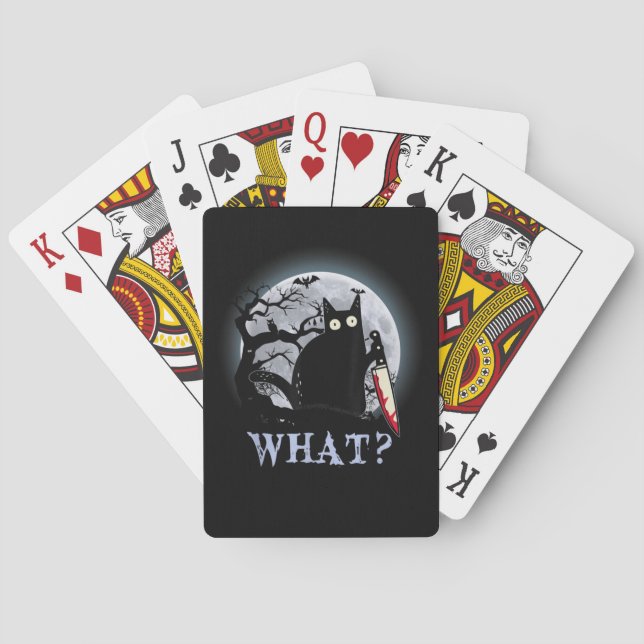 Cat What Murderous Black Cat With Knife Halloween Playing Cards (Back)