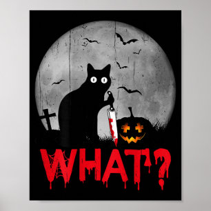 Cat What_ Murderous Black Cat With Knife Halloween Poster