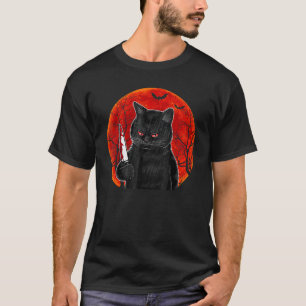Cat What Murderous Black Cat With Knife Halloween T-Shirt