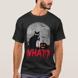 Cat What_ Murderous Black Cat With Knife Halloween T-Shirt