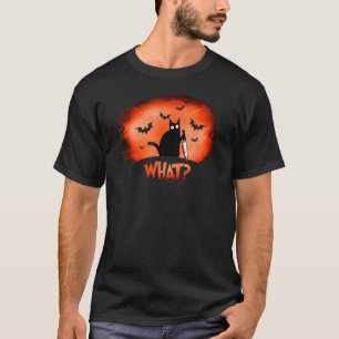 Cat What Murderous Black Cat With Knife Halloween T-Shirt