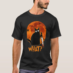 Cat What Murderous Black Cat With Knife Halloween T-Shirt