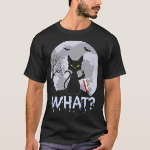 Cat What Murderous Black Cat With Knife Halloween T-Shirt
