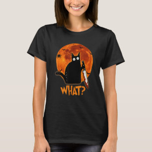 Cat What Murderous Black Cat With Knife Halloween T-Shirt