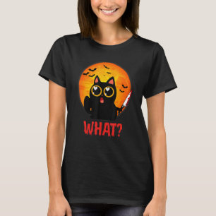 Cat What Murderous Black Cat With Knife Halloween  T-Shirt