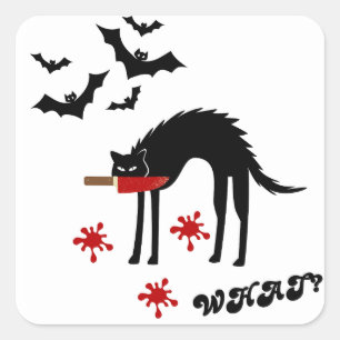 Cat What? Murderous Black Cat With Knife Square Sticker