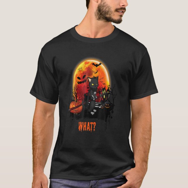 Cat What Murderous Ninja Cat With Katana Sword Hal T-Shirt (Front)