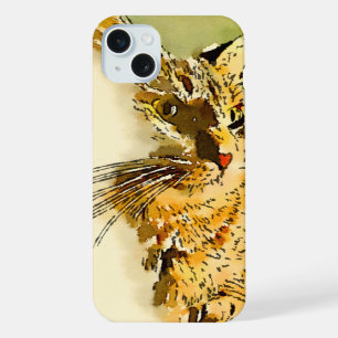 Cat Whiskers Side Profile Heart Nose Watercolor iPhone 15 Plus Case