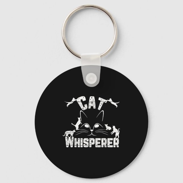 Cat Whisperer Funny Cat Lover Kitty Face Distresse Keychain (Front)